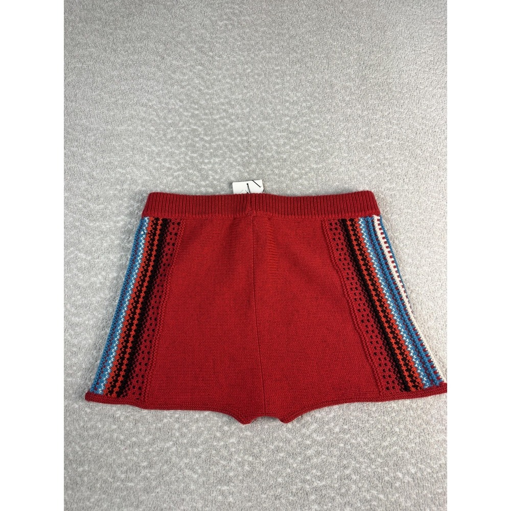 Zara Red High Waist Knit Shorts with Multicolor Side Stripes - Picture 7 of 8